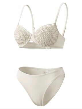 Shade Cream Crochet-Trim Bikini Set